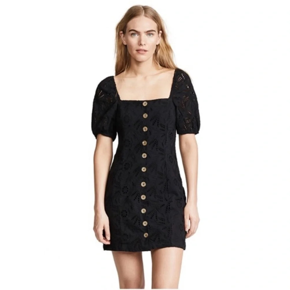 Free People Danielle Eyelet Mini Dress in Black Size XS/S